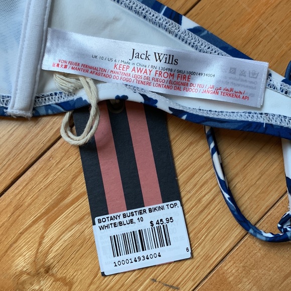 Jack Wills Underwire balcony Adjustable sz 10 White with Blue flowers Bikini NWT - Picture 8 of 12